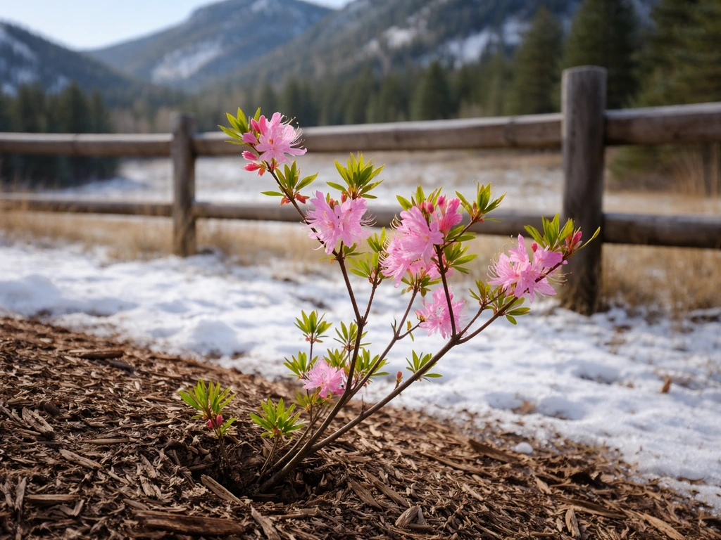 Colorado azalea gardening scene with hardy azalea blossoms in a wintry landscape, zone-focused mood.