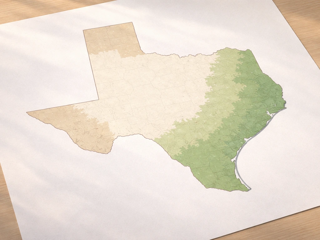USDA hardiness zone map of Texas with camellia-suitable and edge-limiting areas highlighted