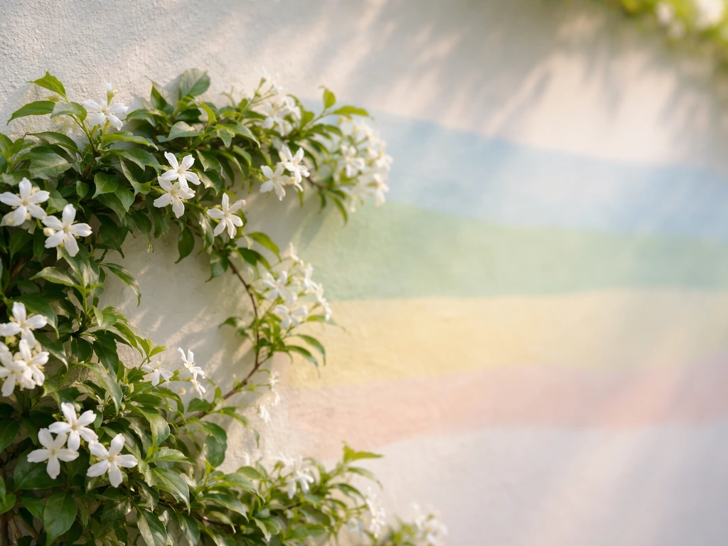 Minimal photo of a garden jasmine vine beside a simple blank wall with a clear zone-range concept