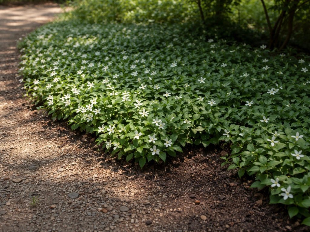 Star jasmine groundcover showing more blooms in sun and fewer in partial shade with well-draining soil.