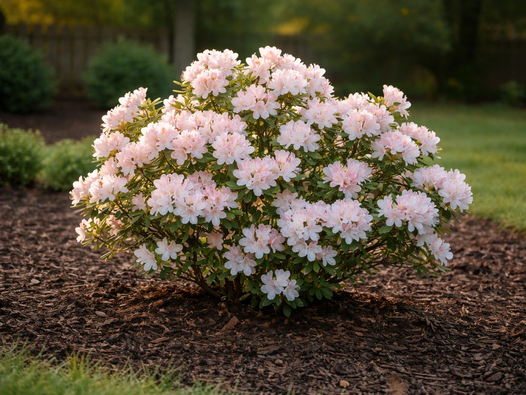 Cold-hardy azalea shrub blooming in a garden bed, showing an alternative to trailing azaleas.
