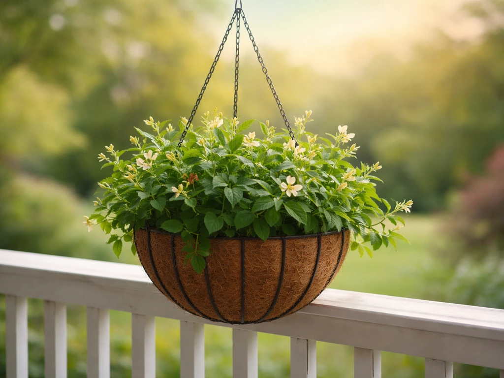 Basket honeysuckle in a warm outdoor garden with a subtle zone-like color glow in the sky