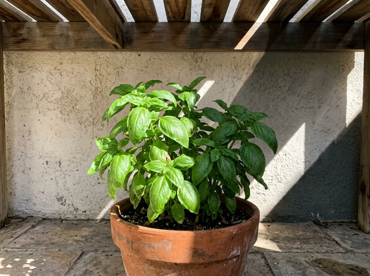 Basil positioned for morning sun and afternoon shade in Phoenix