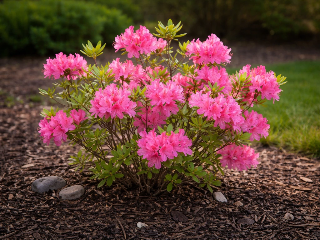 Cold-hardy Northern Lights deciduous azalea shrub in bloom with soft pink flowers in a Minnesota garden