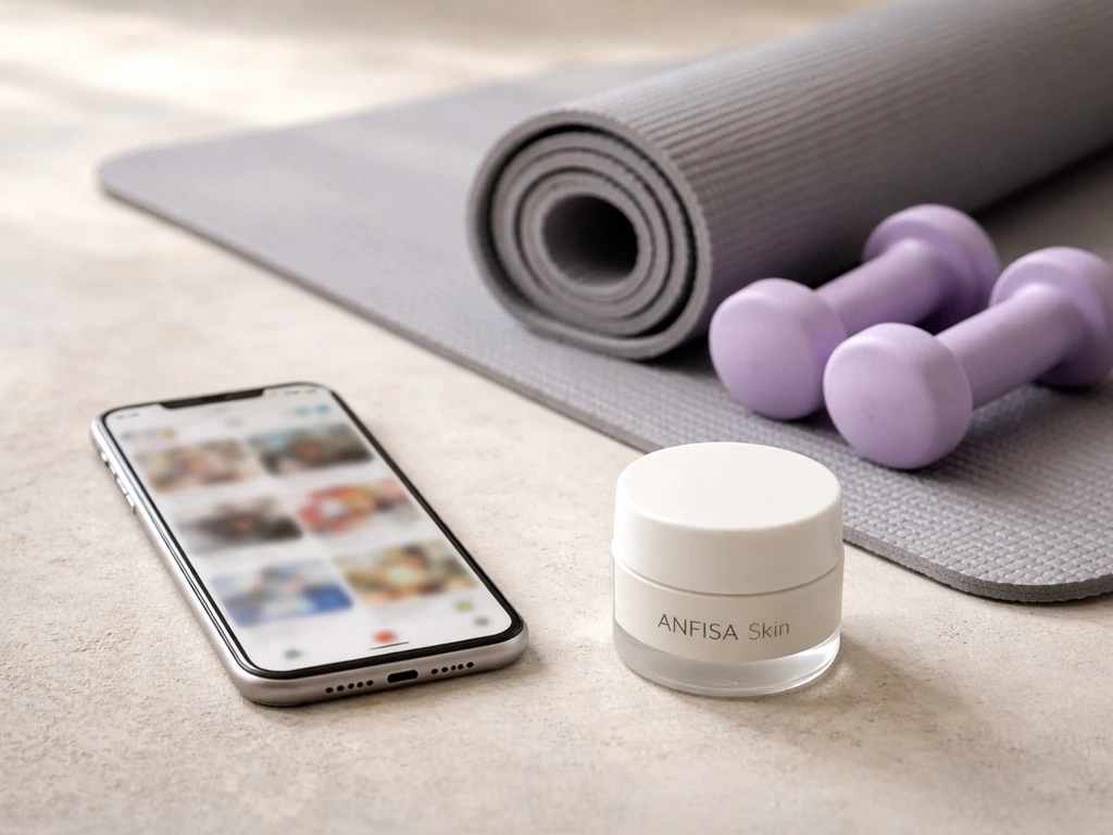 Collage-style scene of a smartphone with social media, fitness weights, and skincare jar for multiple income streams.