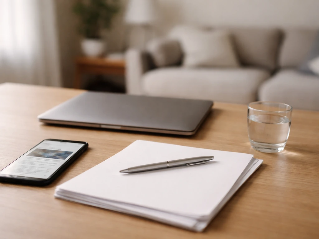 Minimal desk scene with laptop and smartphone suggesting reality TV compensation research