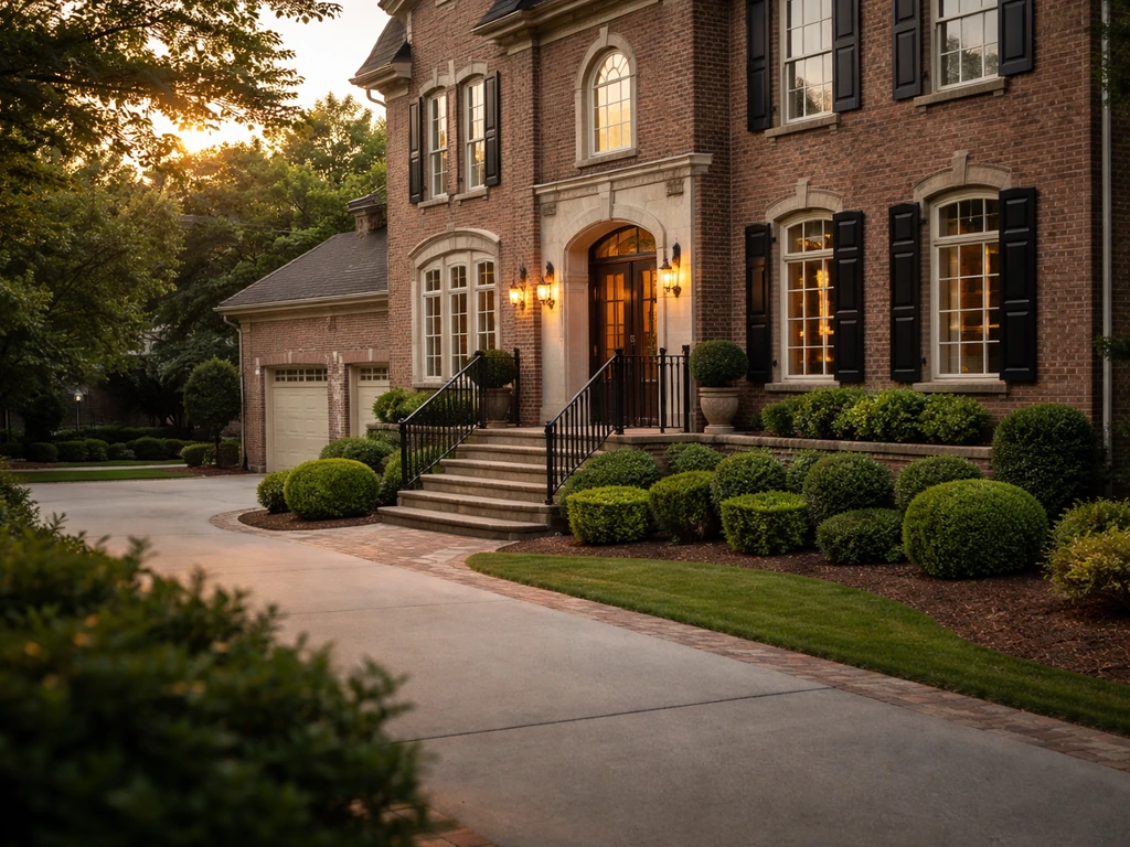 Upscale brick Atlanta home exterior with manicured walkway, hinting at luxury lifestyle signals.