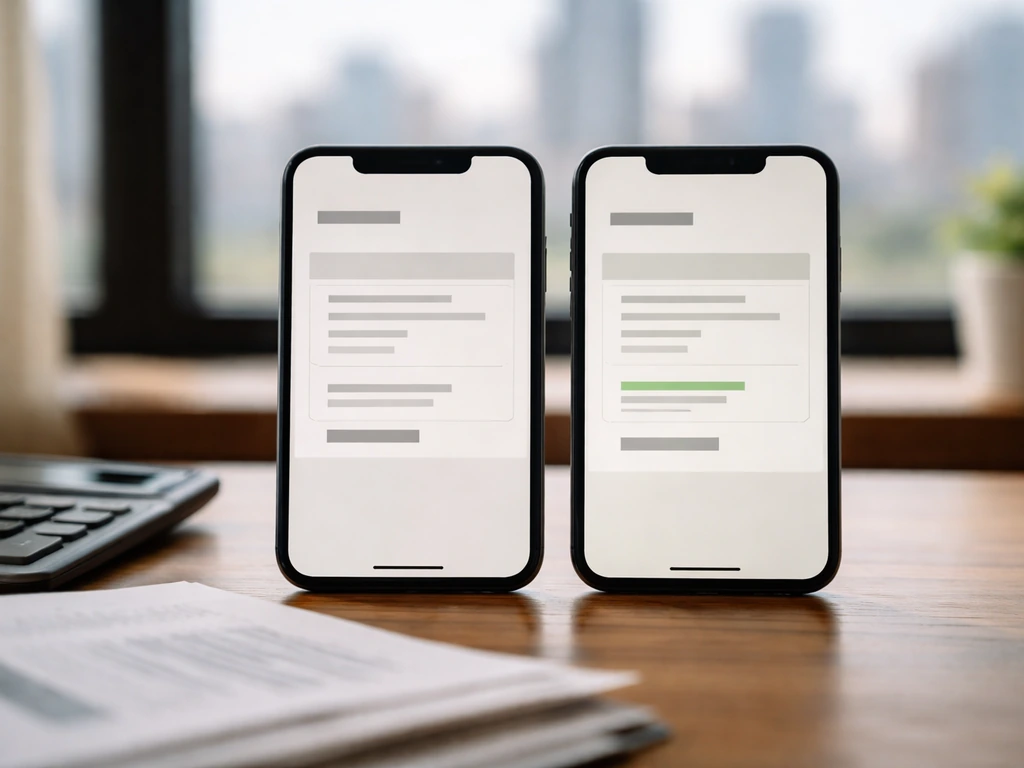 Two financial websites on a desk showing different “updated” dates on cards, implying inconsistent net worth estimates.