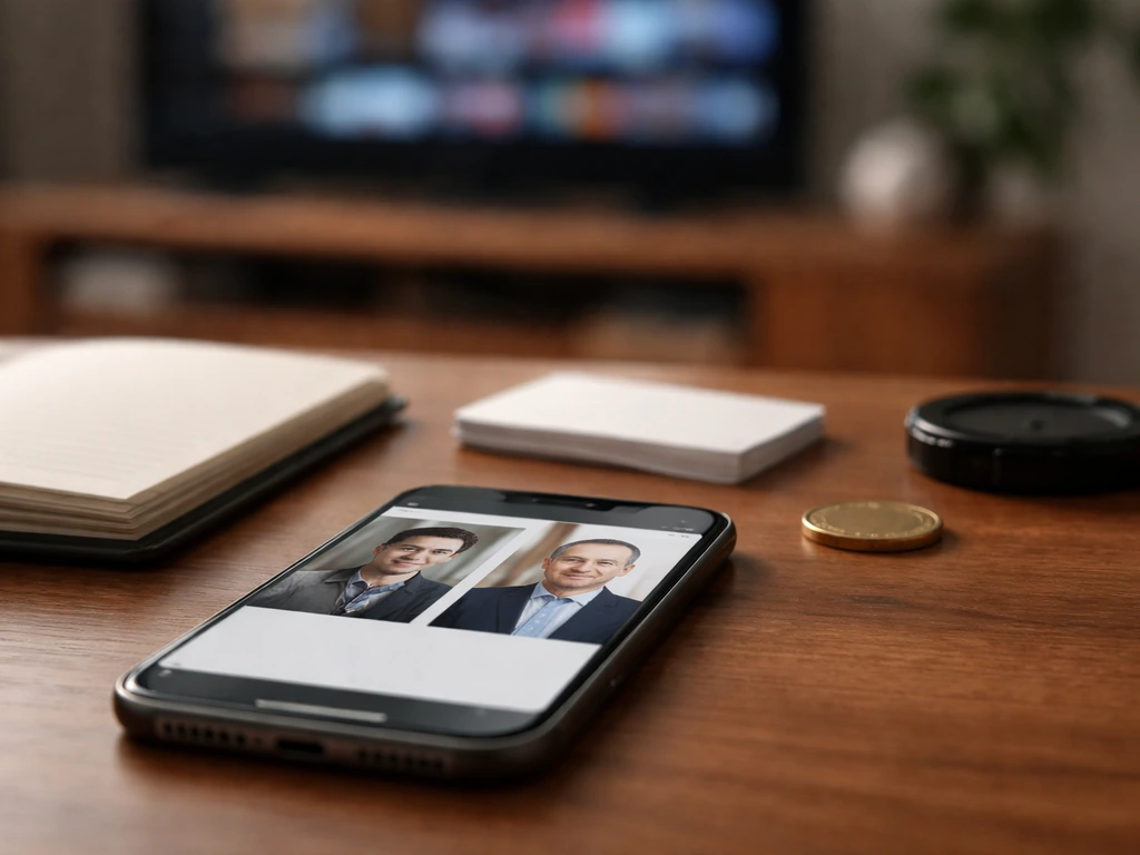 Smartphone on a desk with blurred media glow and small money/media symbols suggesting different “Ed” results.