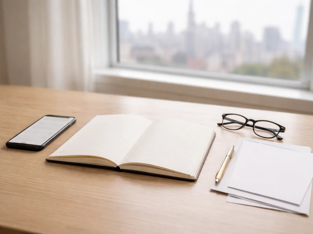 Minimal home office desk with blank papers and documents, symbolizing verifying net worth sources.