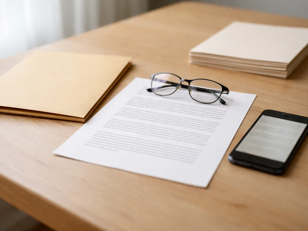 Minimal desk scene with documents and eyeglasses suggesting checking sources for a net worth estimate