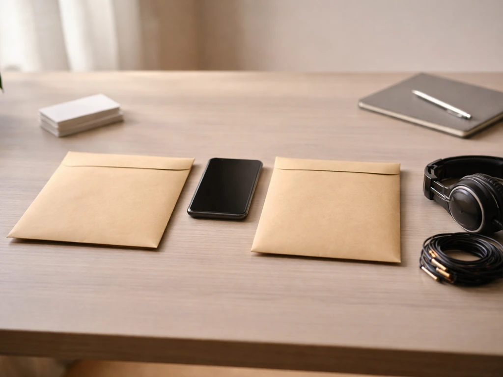 Minimal photo of a business desk with envelopes and a smartphone, suggesting wealth sources comparison