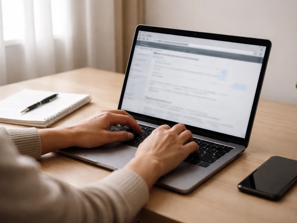 Person at desk using laptop to search a state business registry for a childcare company