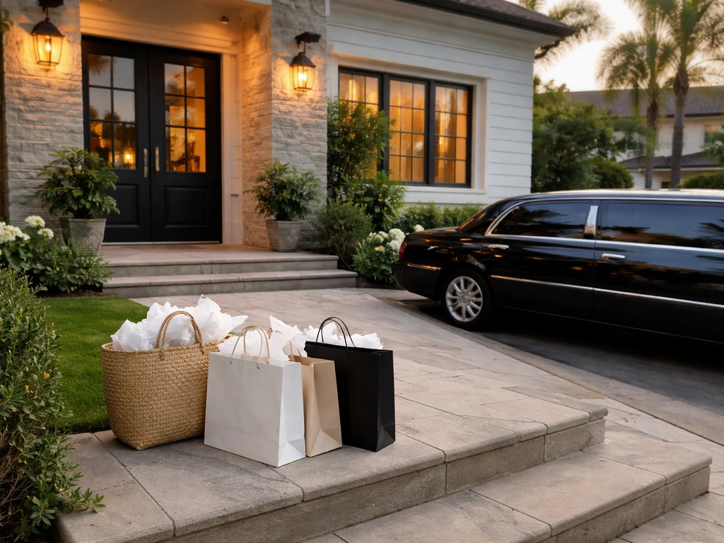 Orange County house exterior with a limousine parked outside, evoking a RHOC cast event moment.