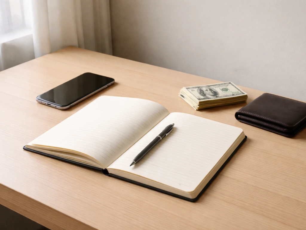 Minimal photo of a notebook, smartphone, and money-themed objects suggesting how financial estimates are assembled
