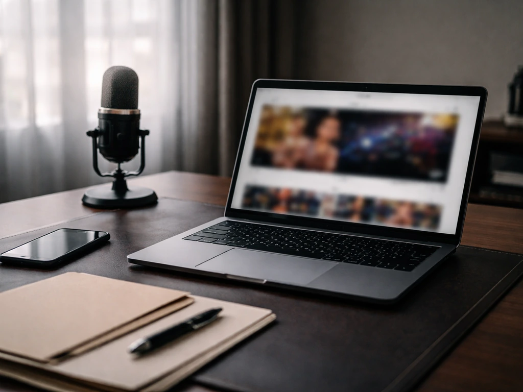 Minimal desk scene with a smartphone and business documents symbolizing TV cast and net worth research