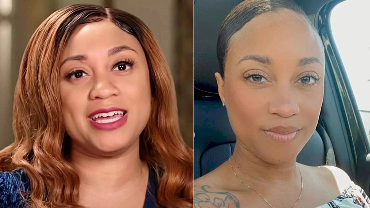 Portrait-style image of Memphis Sandoval from 90 Day Fiancé, shown in a side-by-side comparison of her on-screen appeara
