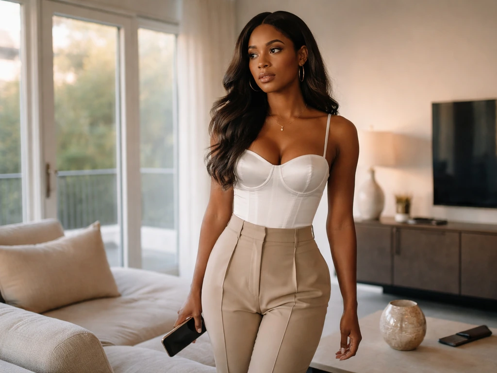 Anonymous woman in an upscale living room holding a phone, conveying RHOP cast “friend” confusion.