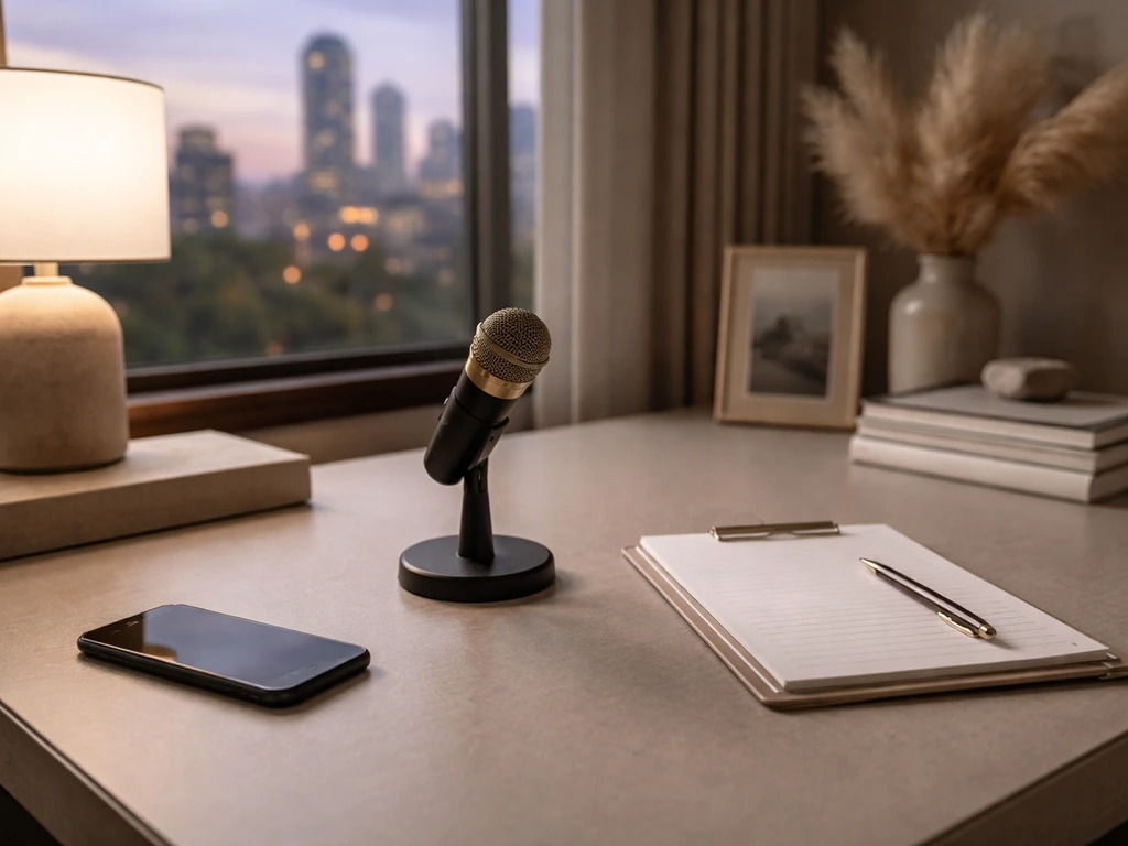 Cozy upscale office with a neutral desk setup suggesting a real-housewives style media profile