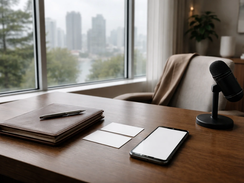 Minimal luxury office desk in Vancouver-style setting symbolizing celebrity net worth research