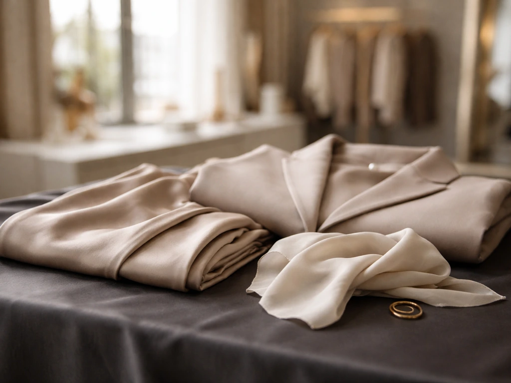 Luxury womenswear and maternity fashion pieces displayed on a minimalist studio worktable