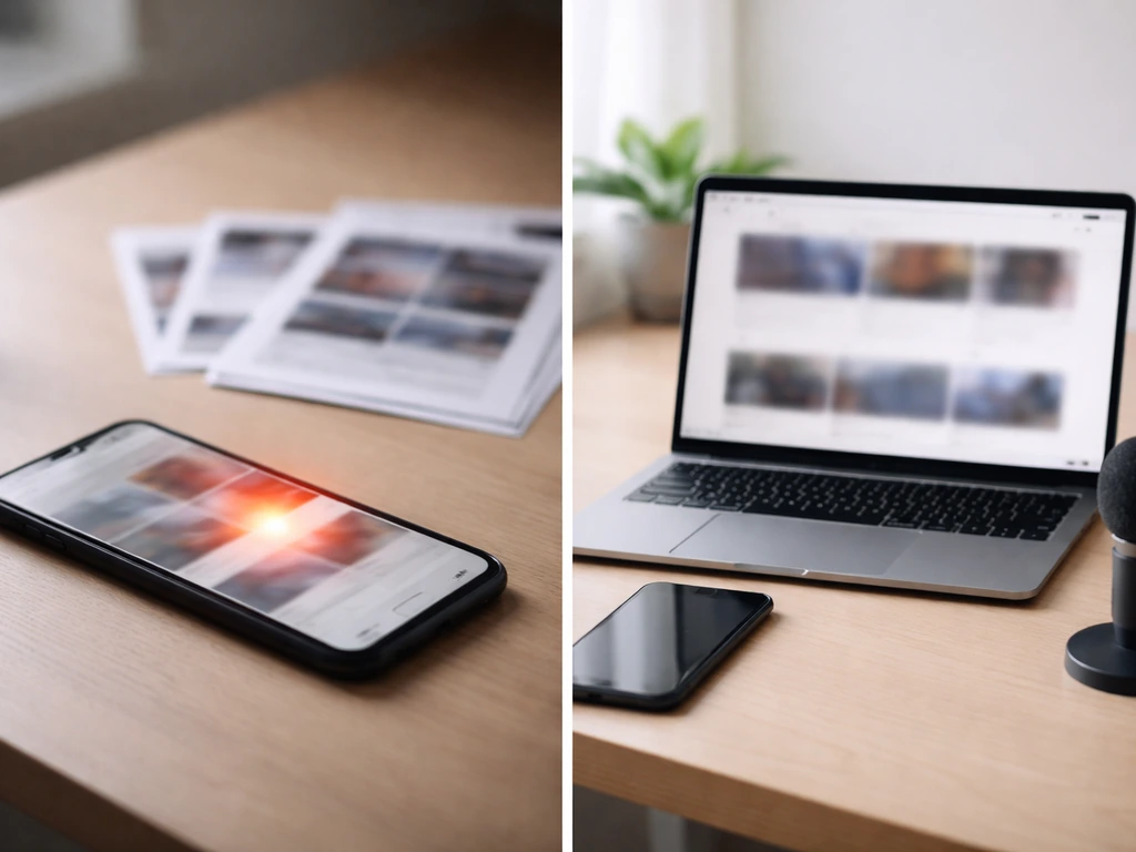 Split-screen style scene showing a vague online claim vs a verifiable media channel proof point