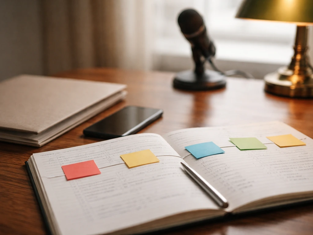 Minimal desk scene with colored sticky notes suggesting legal and financial milestones over time