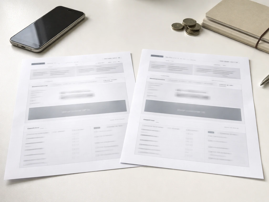 Anonymous desk scene with two printed webpage screenshots showing a net worth range, no readable text