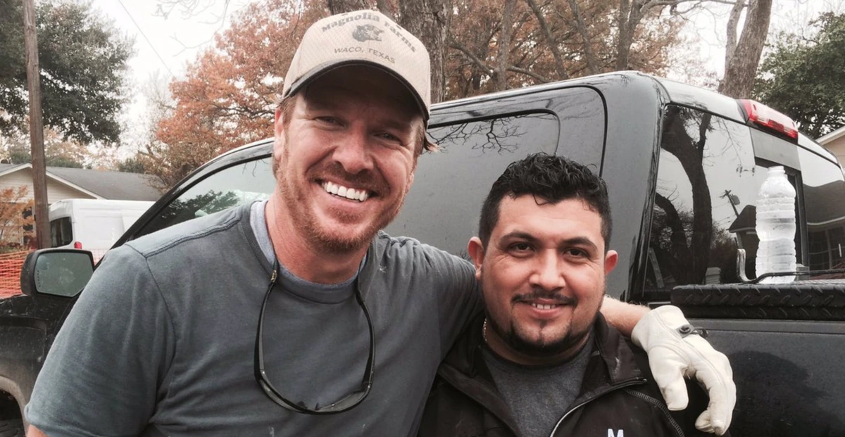 Shorty Sanchez with Chip Gaines on the set of Fixer Upper