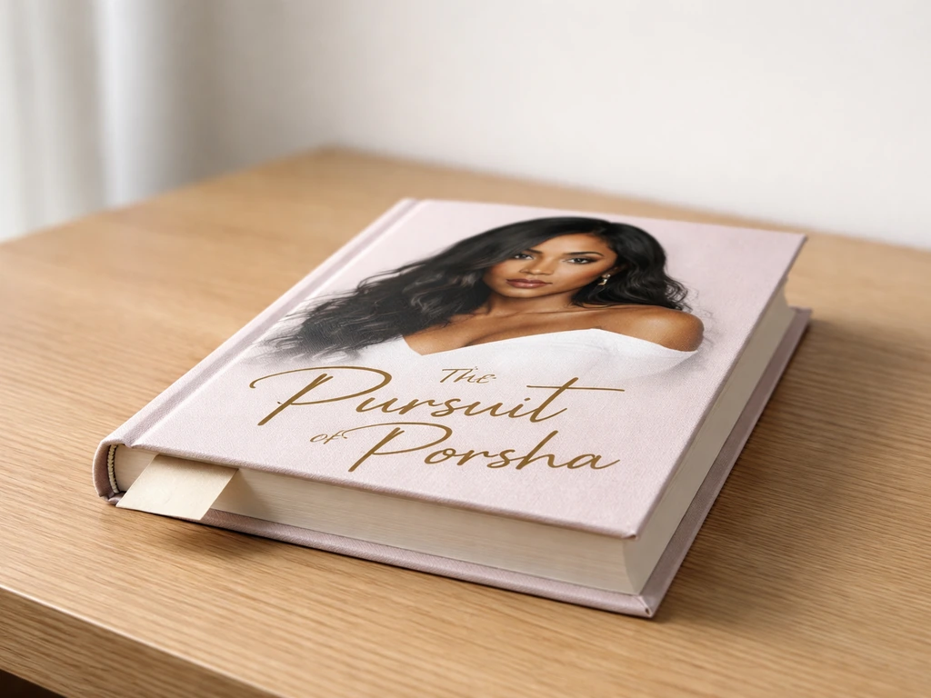 Hardcover memoir book resting on a wooden desk with a neutral background and soft natural light