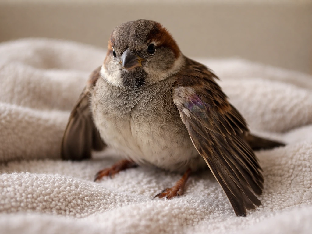 Close-up of a bird with one wing drooping lower than the other, showing a wing injury detail.