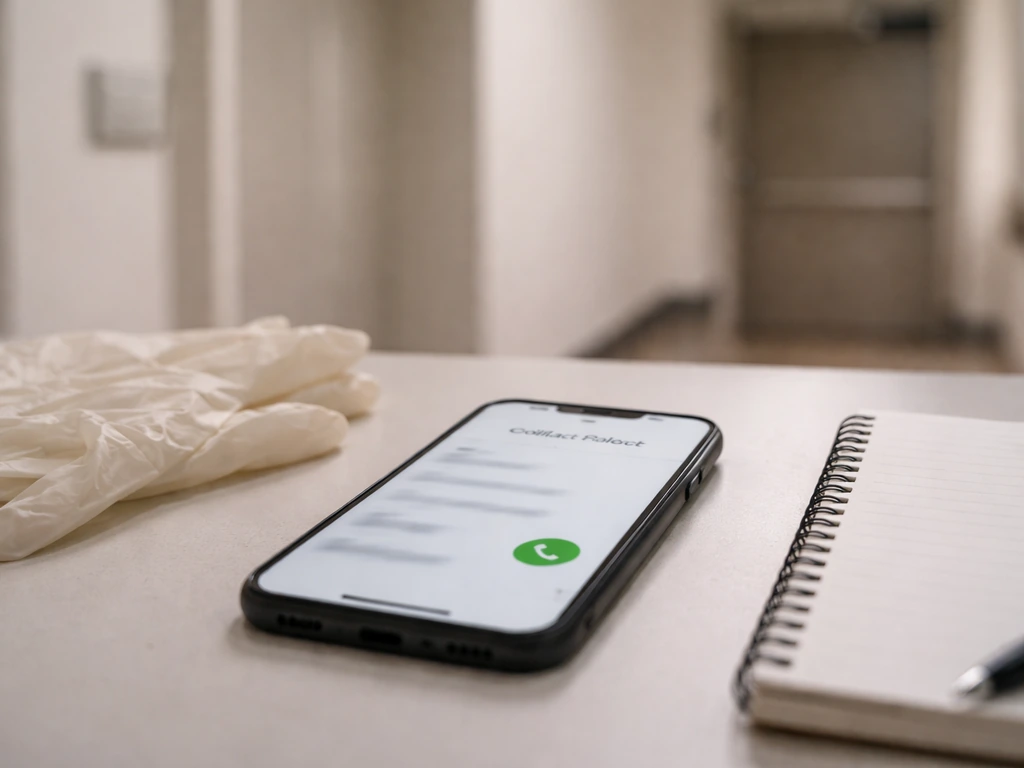 Smartphone on a desk beside gloves, symbolizing how to locate an avian vet or wildlife rescue.