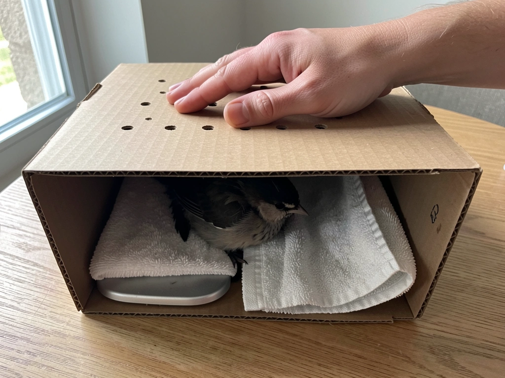 Dark, warm, ventilated recovery box with towel lining and gentle heat on one side