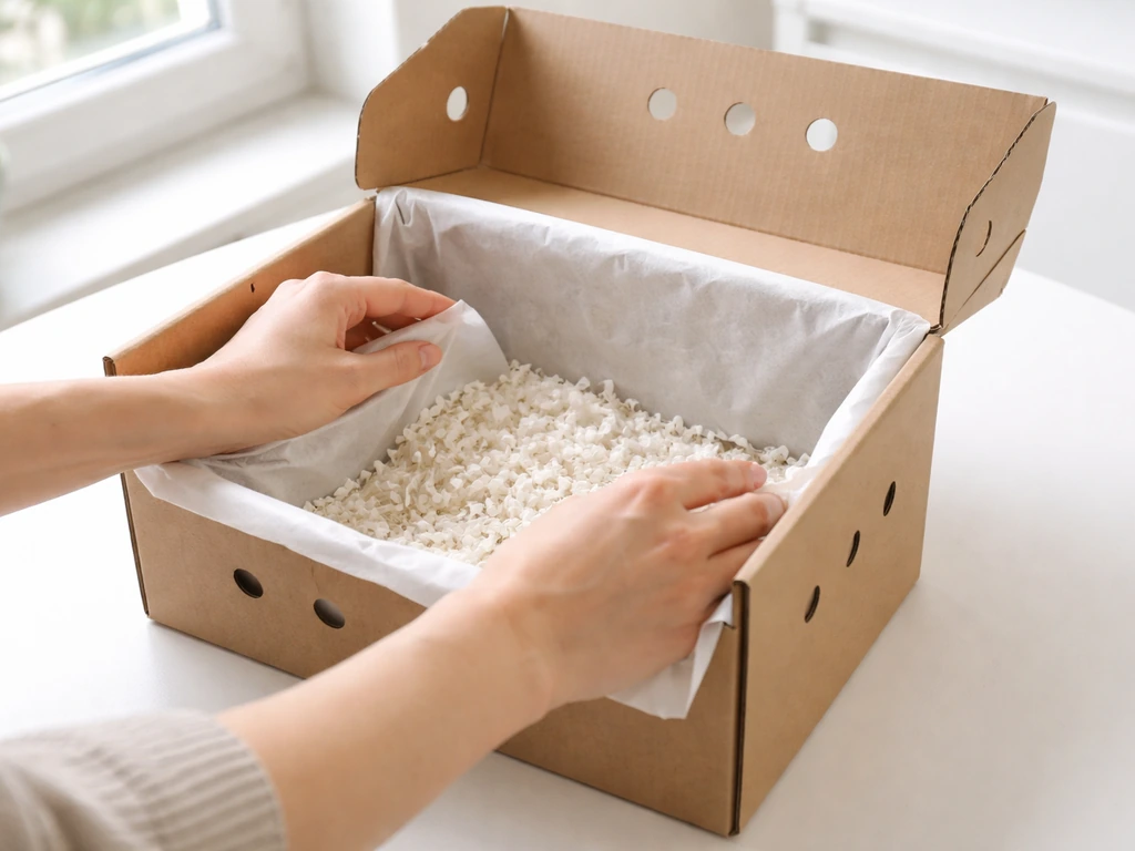 Hands setting up a ventilated lined carrier to transport a small bird safely.