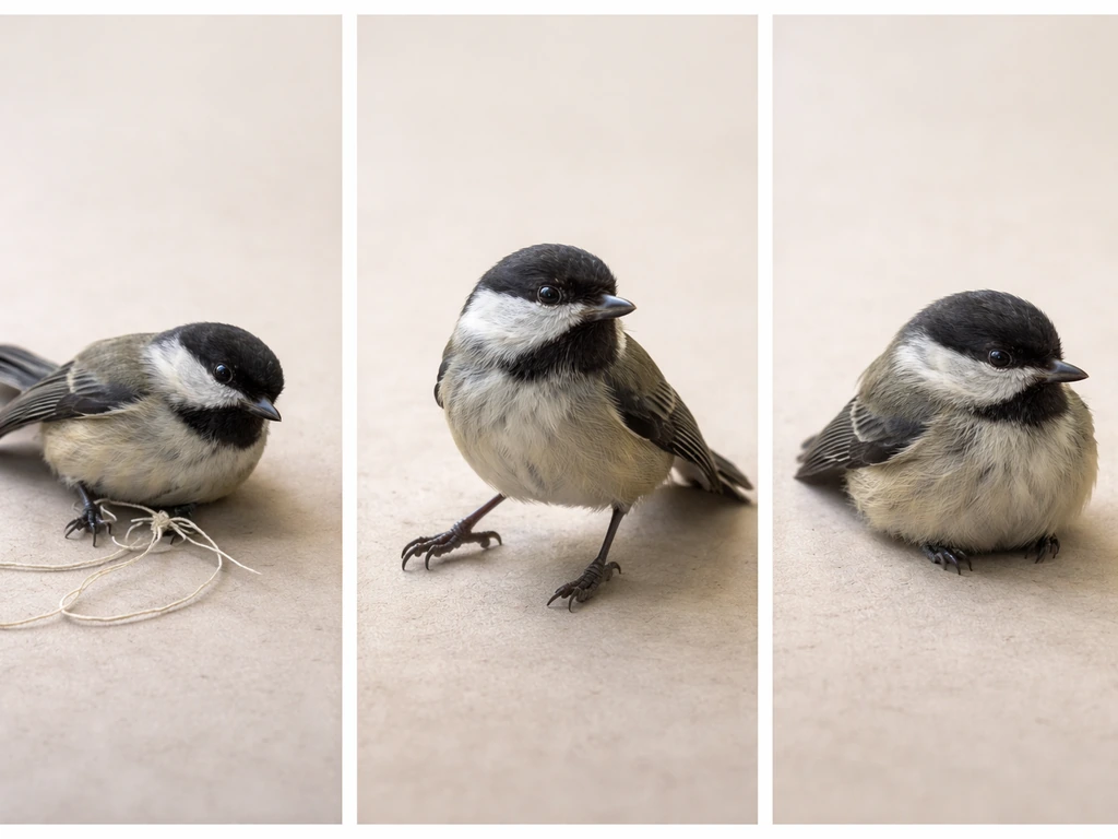 Three-panel photo: injured bird, entangled bird, and a still unresponsive bird on a clean surface.