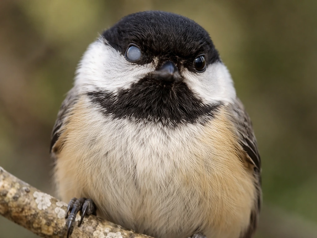 Close-up of a small bird outdoors with one eye partly closed and visible breathing effort