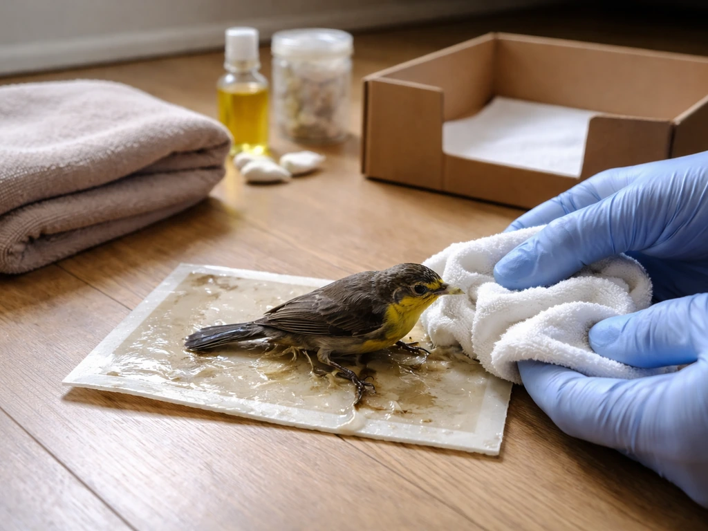 bird stuck on glue trap