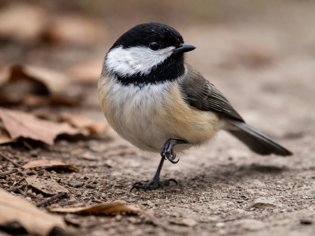 Alert bird on the ground refusing to bear weight, holding one leg up clearly.
