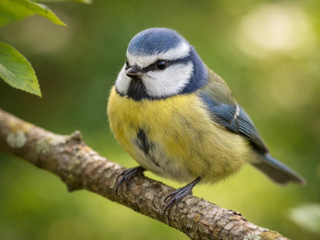 Small wild bird perched on a branch with eyes clearly visible, viewed safely from a short distance.