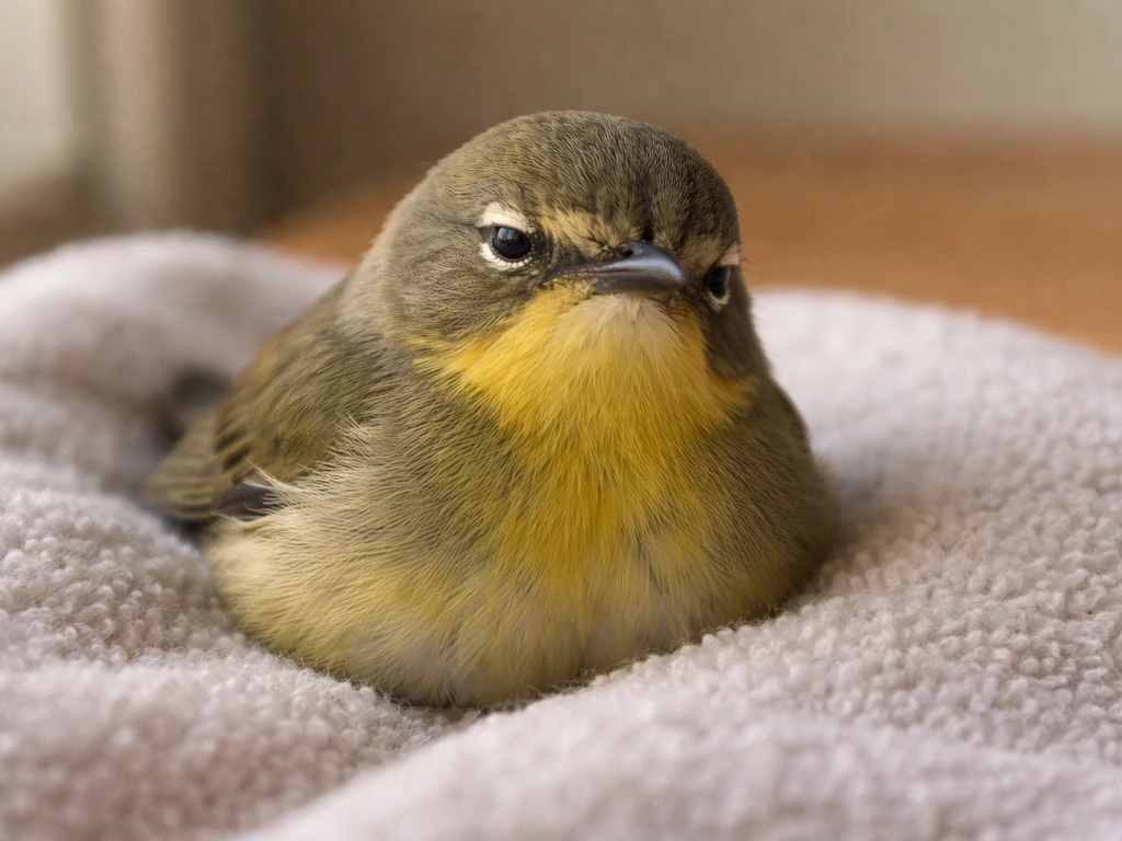 Close-up of a stunned bird’s eyes with subtle chest movement as it breathes