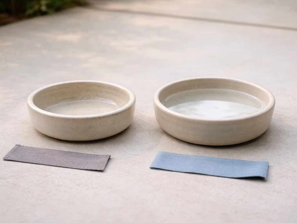 Empty small bowl with water nearby, bird-care cues showing do not offer food right now