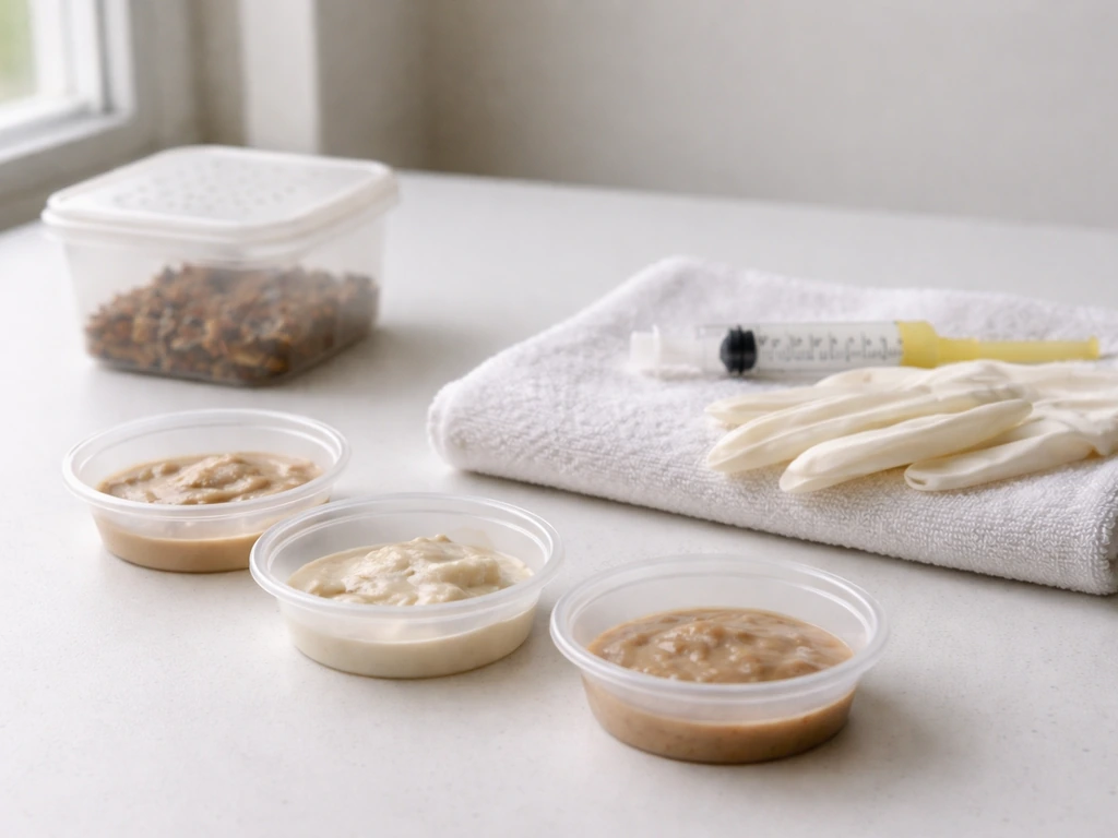 Emergency supplies for feeding a newborn insectivorous bird: small insects and a rehab kit on a clean counter.