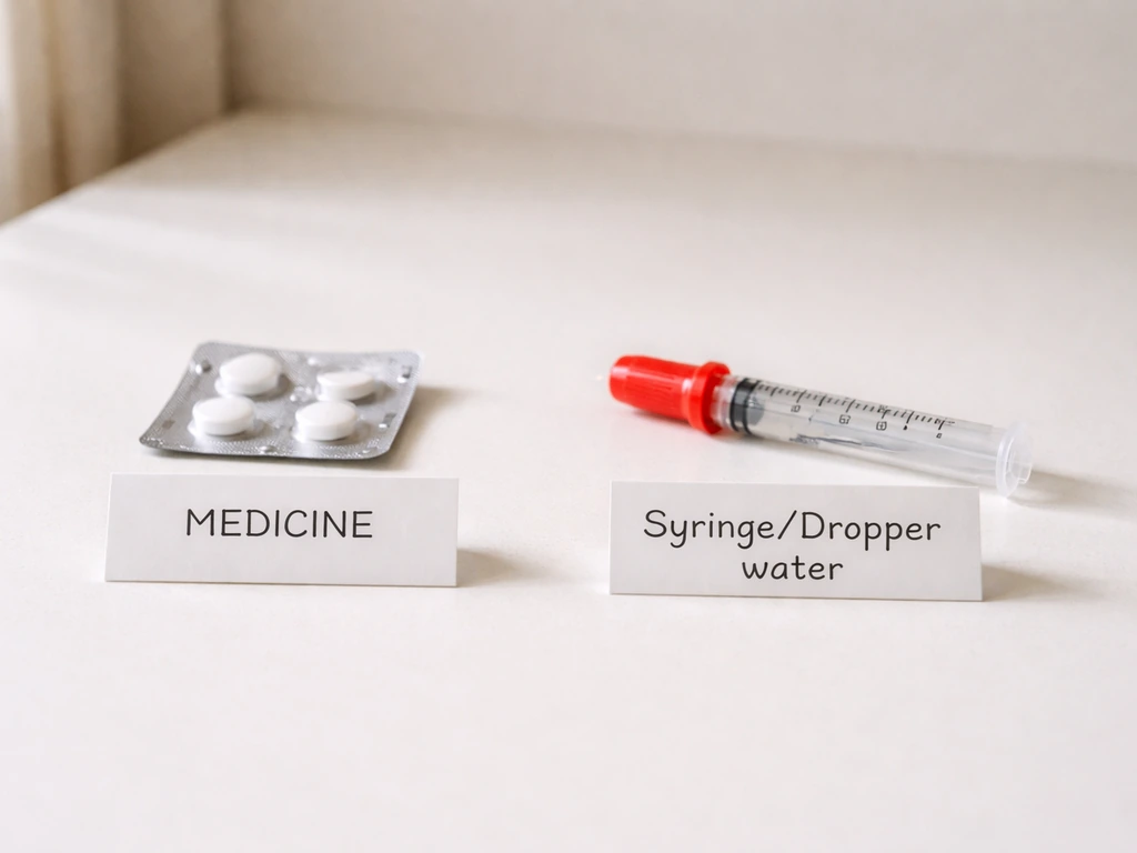 Close-up of a kitchen counter with harmful items clearly laid out, avoiding any medicine or feeding tools near a bird.
