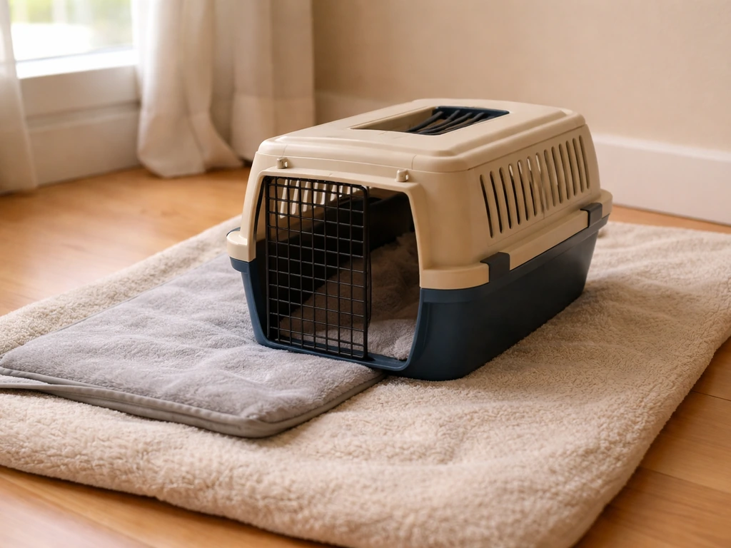 Warm heating pad under a small animal transport carrier to help prevent shock during recovery care.