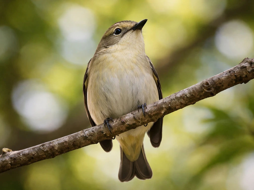 Bottom-side view of a small songbird perched, showing throat, belly, and undertail feathers in natural light