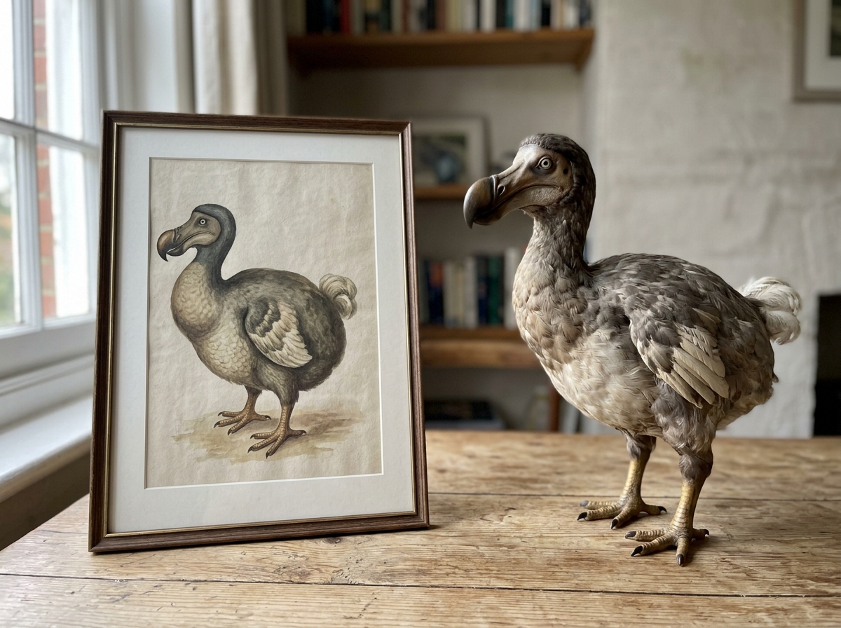 Comparison of dodo illustration versus a realistic reconstruction view