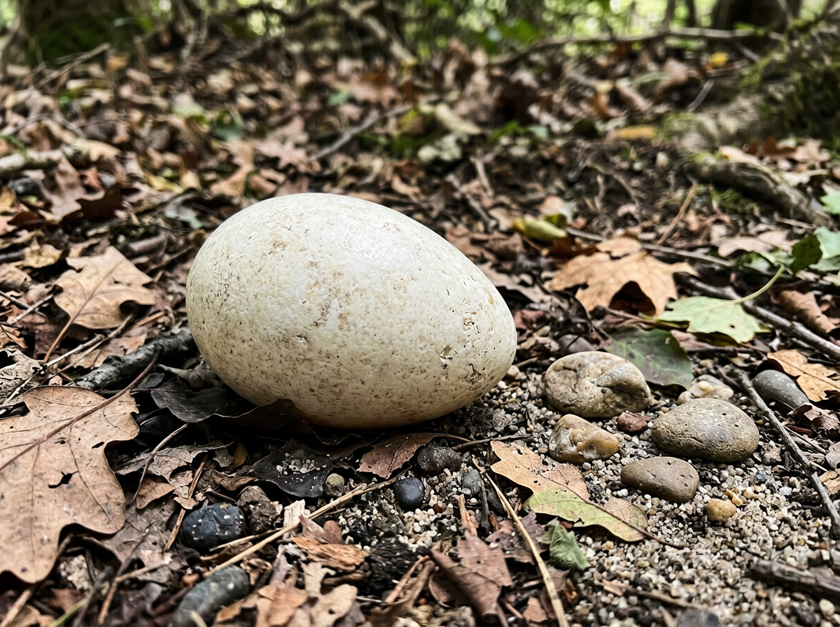 Dodo egg reconstruction on natural leaf litter