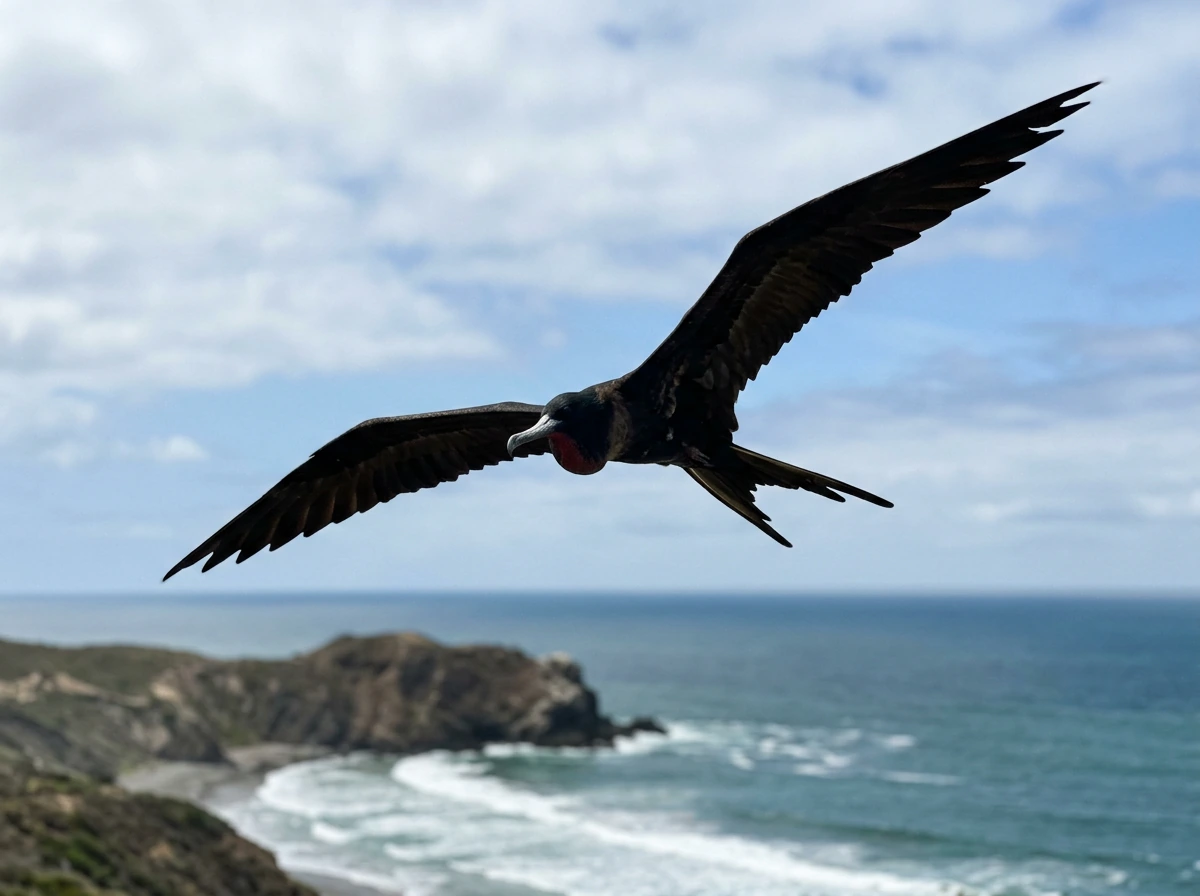 Frigatebird overhead with extreme long wings like a pterodactyl