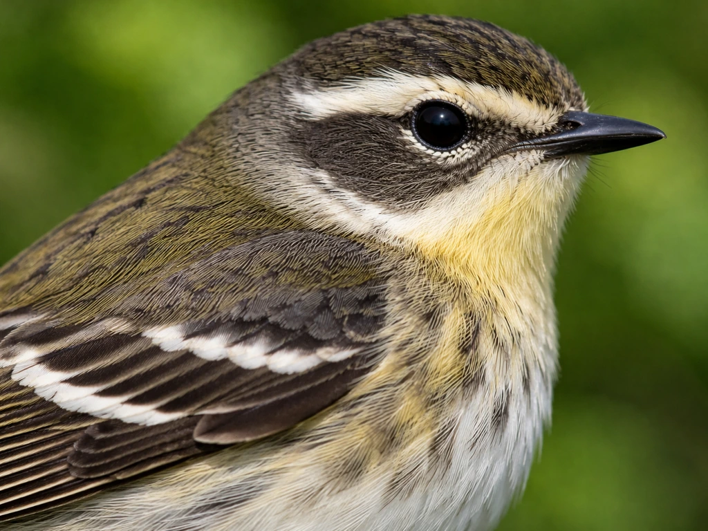Close-up of a bird showing contrasting plumage colors and pattern placement on wings and head.