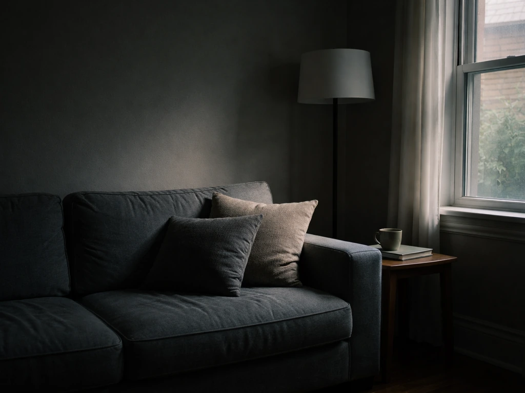 A dim living-room corner with soft window light, showing how a “dark room” can still feel dim